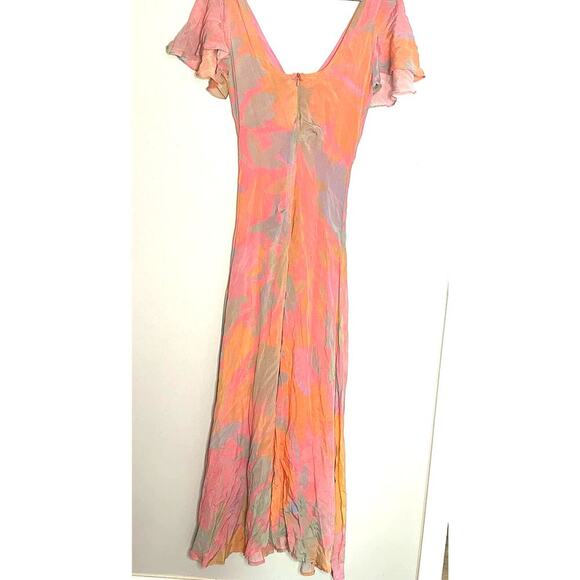 VEDA Multi Corazon Maxi XL Short Sleeve Double-V Neck Empire Smocked Pastel M - Picture 4 of 16